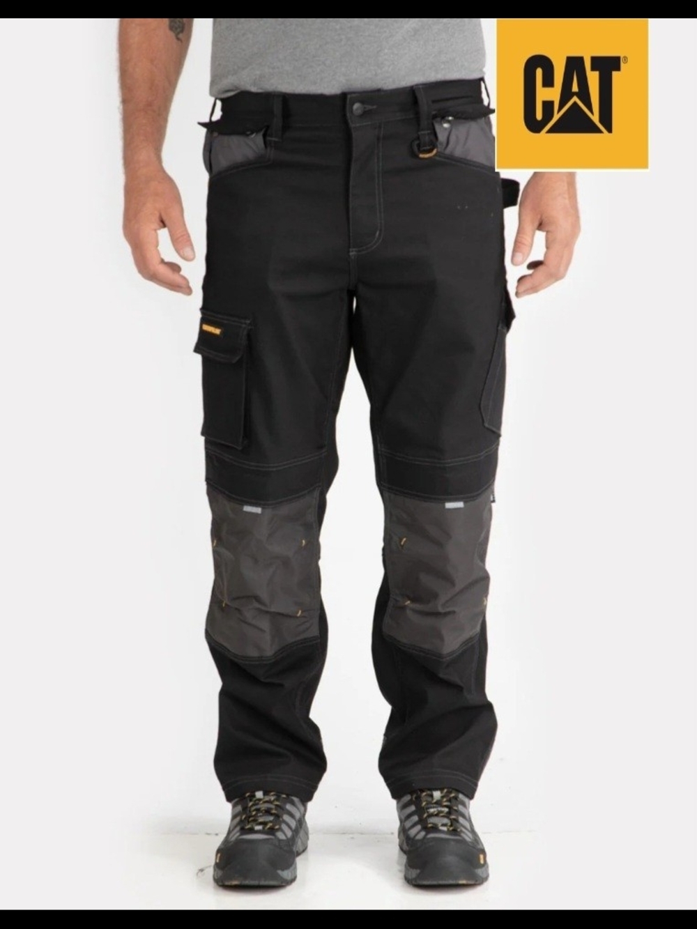 Men's Black H20 Work Pants with Gray Knee Panels